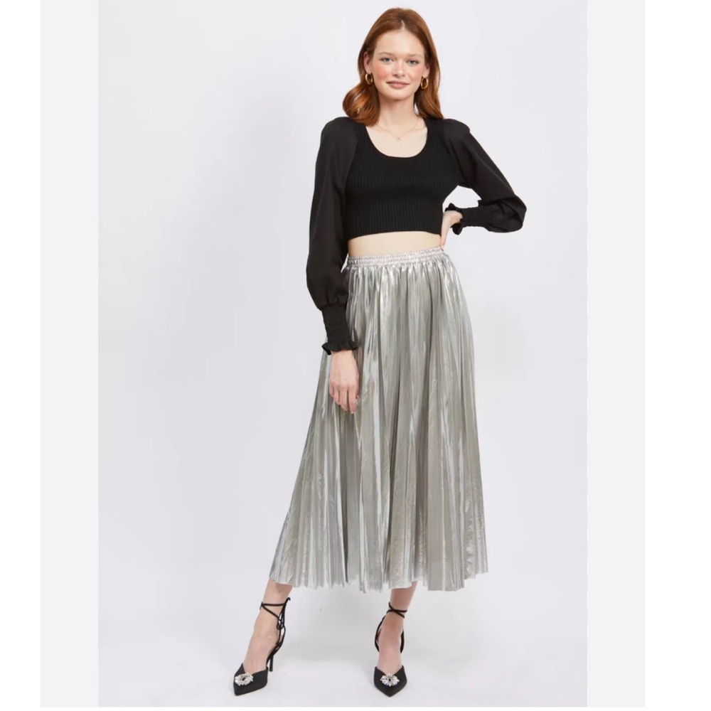 TULLEA Los Angeles small Pleated Metallic Midi Skirt